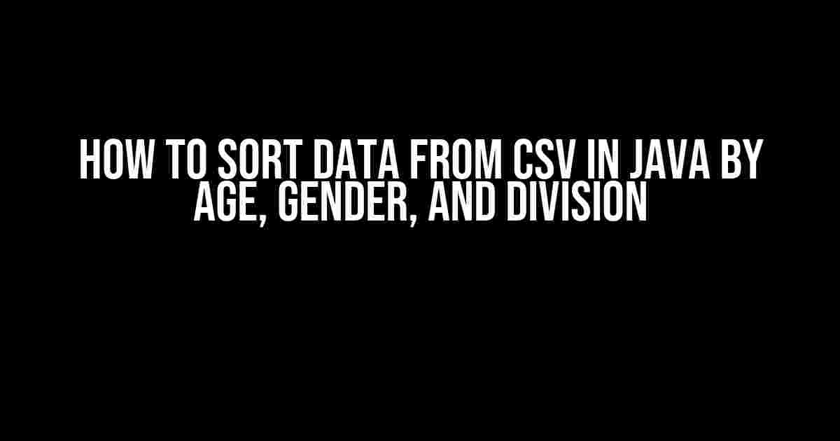 How to Sort Data from CSV in Java by Age, Gender, and Division